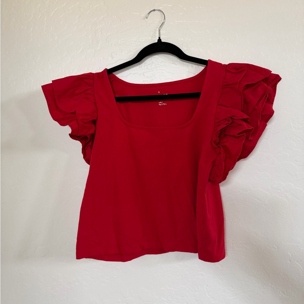 A New Day Red Ruffle Sleeve Top